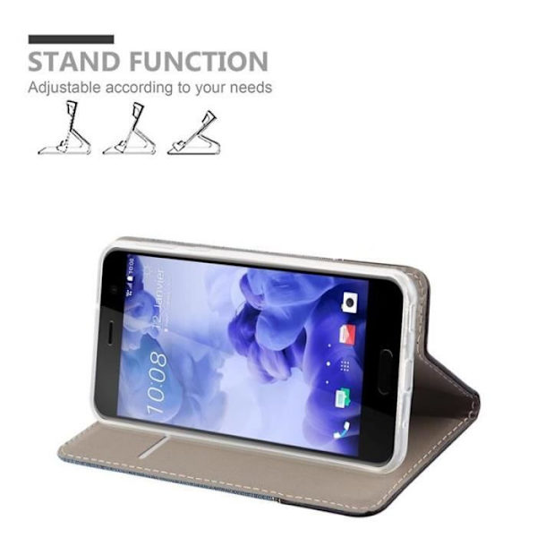 HTC U PLAY Fodral i MÖRKBLÅ SVART från Cadorabo (TYG-LEATHERETTE Design) Fullt skyddsfodral med flipskydd och stativ Mörkblå