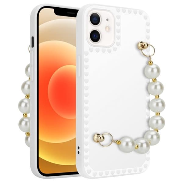 iPhone 12-fodral i vitt med pärlor och handledsrem Vit
