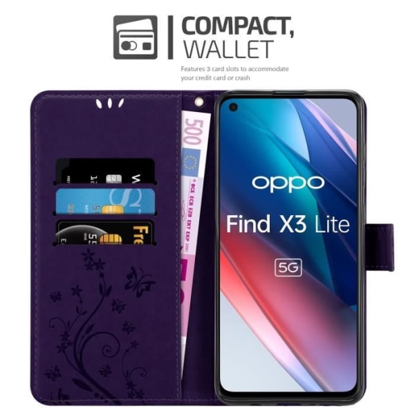 Coque för Oppo FIND X3 LITE - CADORABO - Mörklila Blommönster - Syntetläder - Ställfunktion - Heltäckande Skydd Mörk lila