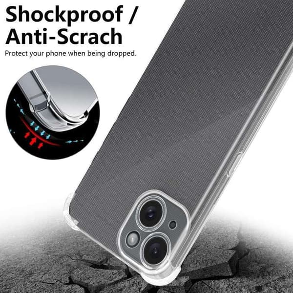 Transparent stötsäker silikonfodral för iPhone 15 PLUS Vit