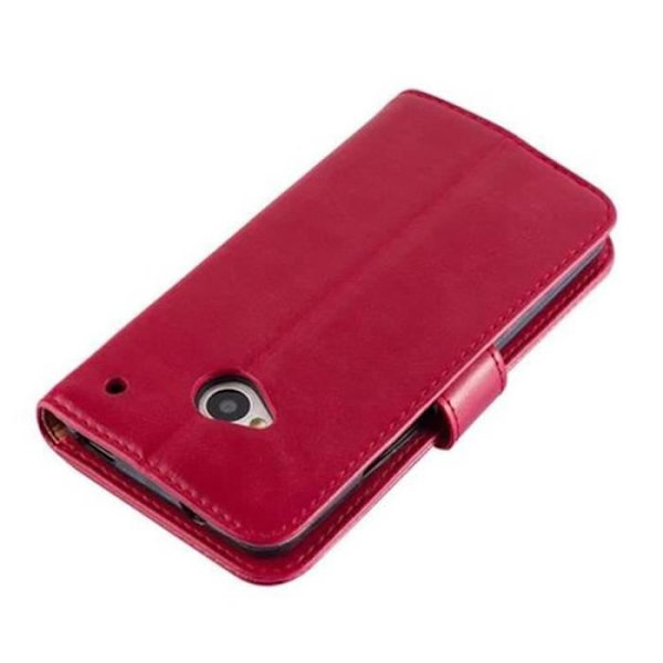 HTC ONE M7 Fodral i CHERRY RED av Cadorabo (LYXdesign) Helt skyddsfodral med flip flik och horisontellt stativ