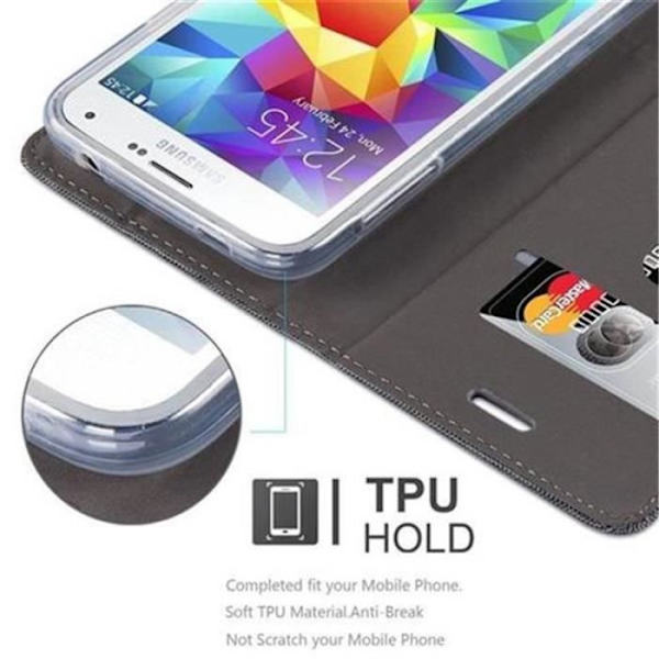 Samsung Galaxy S5 - S5 NEO Fodral i SVART GRÅ från Cadorabo (TYG-LEATHERETTE Design) Helt skyddsfodral med flipskydd