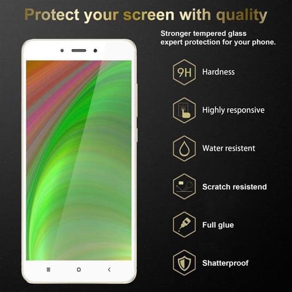 Helt härdat skärmskydd för Xiaomi RedMi NOTE 4 Vit