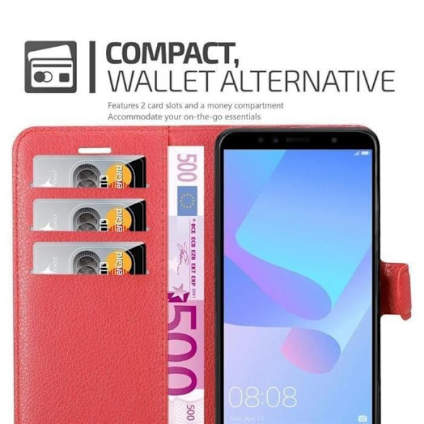 Coque - CADORABO - Huawei Y6 PRIME - Similicuir - Röd - Funktion stöd för böcker Röd