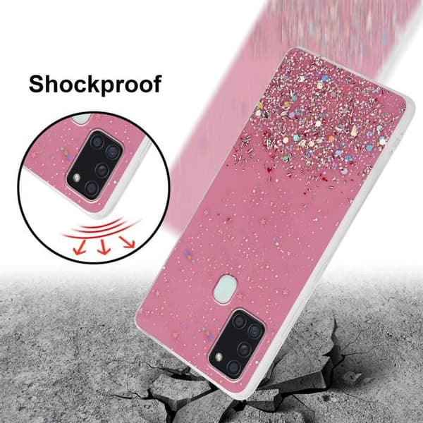 Skyddsfodral för Samsung Galaxy A21s Rosa med Glitter Skydd Glittrande Design Ros
