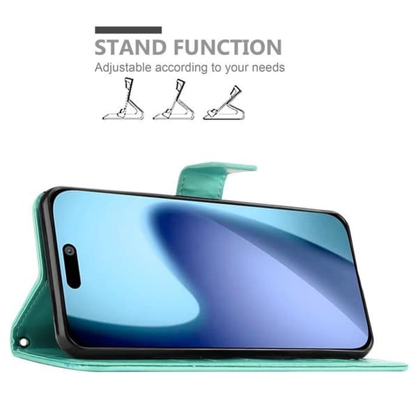 Fodral med lock för iPhone 17 Turquoise Blommig Design Skydd Plånbok Blå