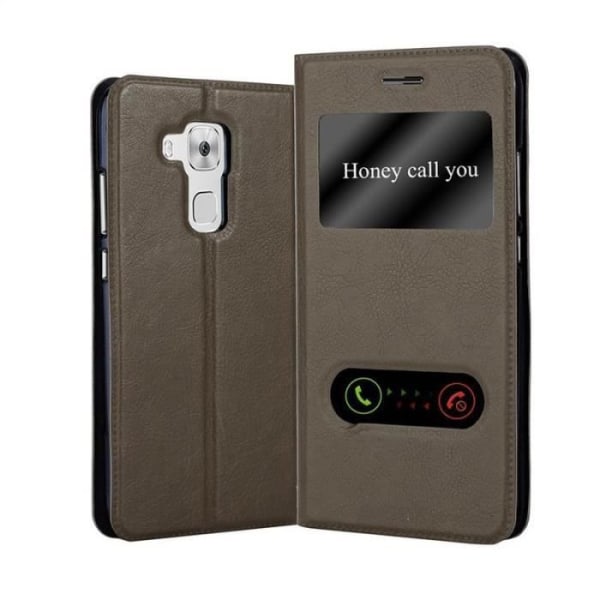 Cadorabo Fodral för Huawei NOVA PLUS i STONE BROWN – Skyddsfodral med horisontellt stativ och två fönster – View Pocket Case
