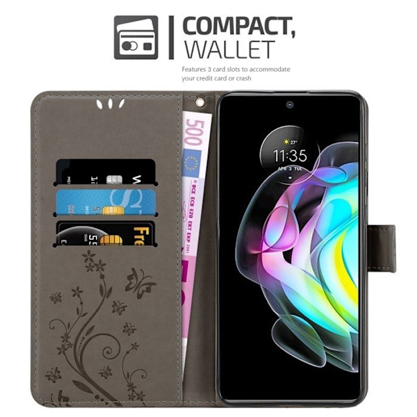 'Coque för Motorola EDGE 20 Fodral i GRÅ FLORAL Etui Case Cover Skydd Floral Plånbok Wallet' Grå