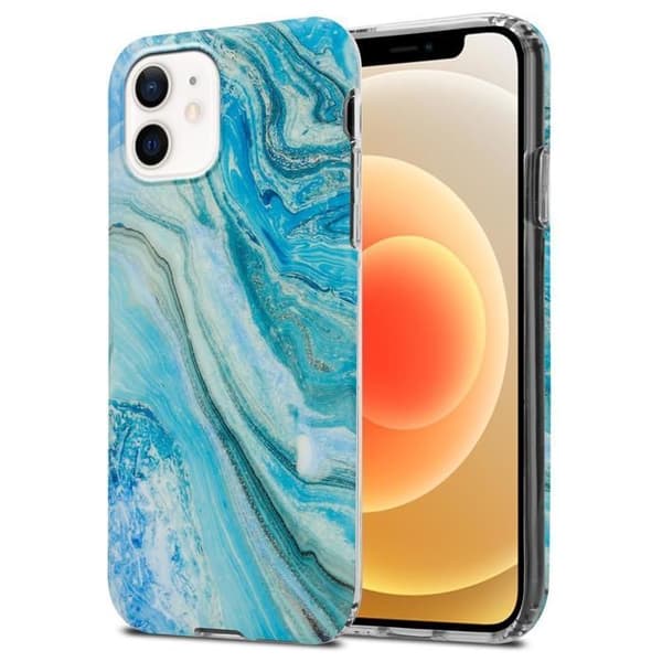 Skal för iPhone 12 PRO MAX i Blågrön Marmor Nr. 25 Skyddsetui Blå