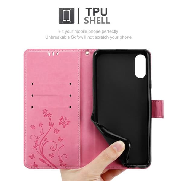 Fodral med lock för Sony Xperia L3 Etui i ROSA BLOMMÖNSTER Skydd Design Blommig Plånbok Ros