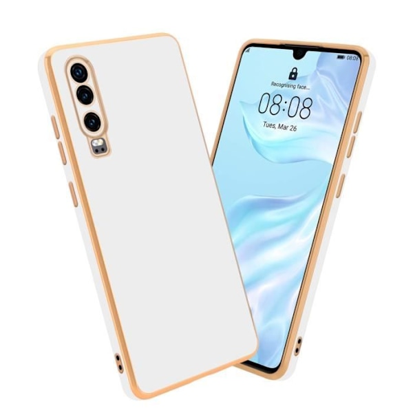 Hölster för Huawei P30 - CADORABO - Silikon TPU-Case - Kameraskydd - Glansig - Vit/Guld Vitt guld
