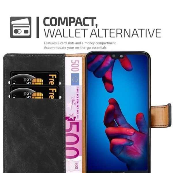 Fodral - CADORABO - Huawei P20 - Läderimitation - Svart - Stativfunktion Svart