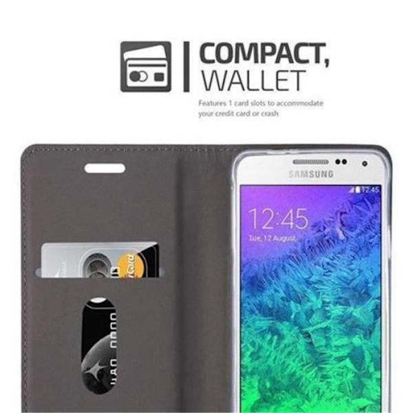 Samsung Galaxy ALPHA-fodral i GRÅ SVART från Cadorabo (FABRIC-LEATHERETTE Design) Helt skyddsfodral med flipskydd och