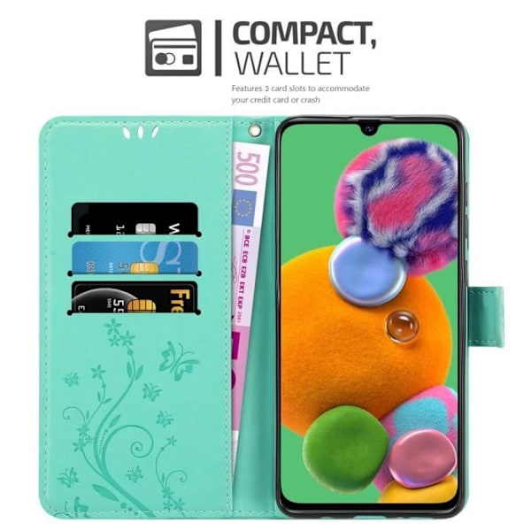 Coque - CADORABO - Samsung Galaxy A90 5G - Blommig Turkos - Simil läder - Ställfunktion Turkos