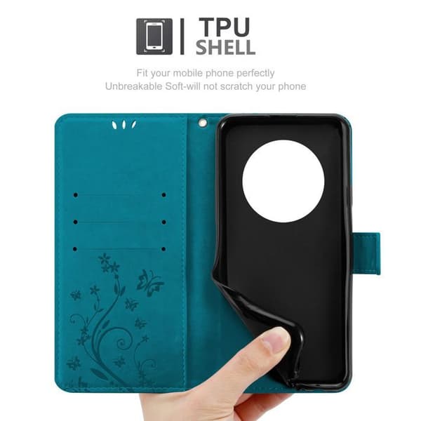Fodral med lock för Honor Magic 7 Lite Etui i BLÅ BLOMSTER Design Floral Plånbok Blå