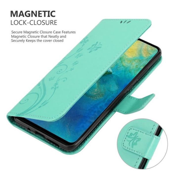 Fodral till Huawei MATE 20 - CADORABO - Blommönster - Imiterat läder - Stativfunktion - 3 kortplatser Grön