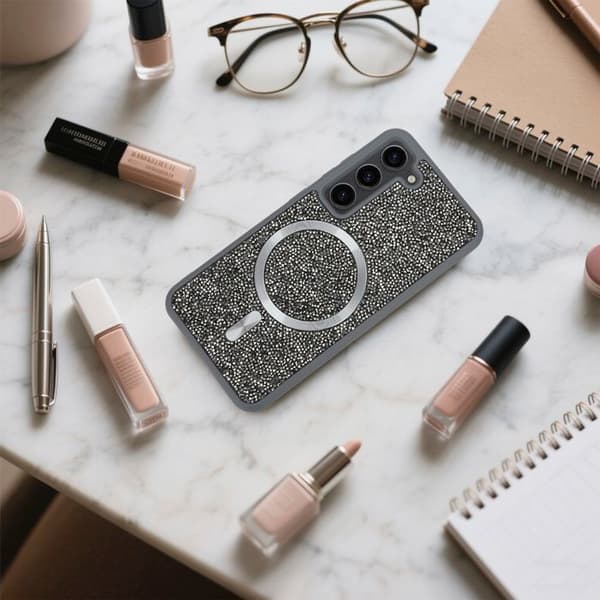 Skyddsfodral för Samsung Galaxy S23 PLUS i GRÅtt Stötsäkert Magsafe-kompatibelt med diamantglitterstil Grå