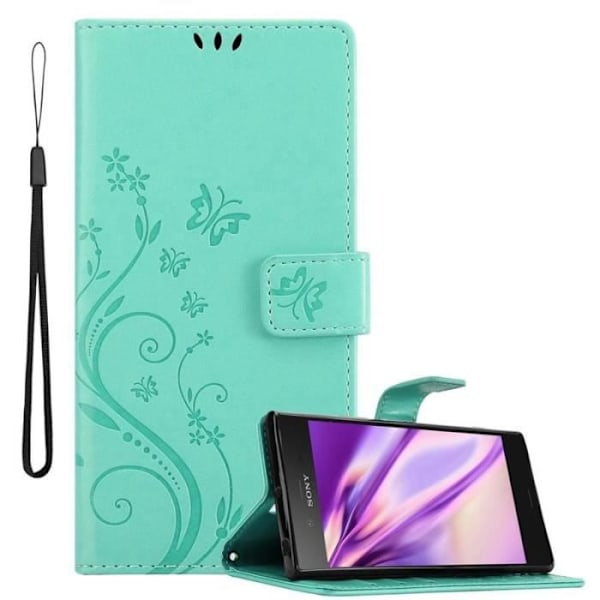Fodral - CADORABO - Sony Xperia XZ1 - Blommigt konstläder - Magnetisk stängning - Stativfunktion Grön