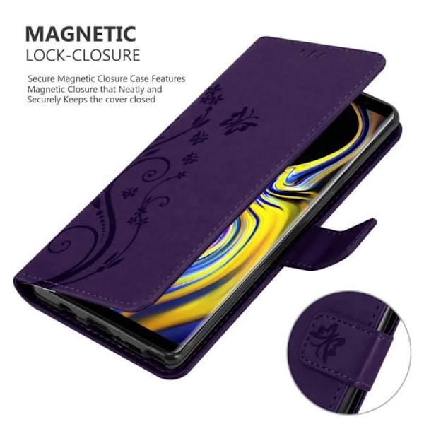 Coque - CADORABO - Samsung Galaxy NOTE 9 - Blommönstrad konstläder - Stödfunktion - 3 kortfack Lila