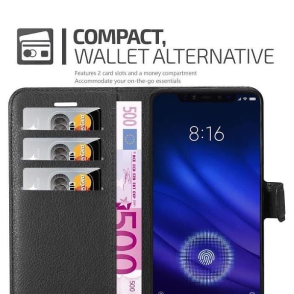 Fodral - CADORABO - Xiaomi Mi 8 PRO - Konstläder - Stativfunktion - 3 kortfack Svart