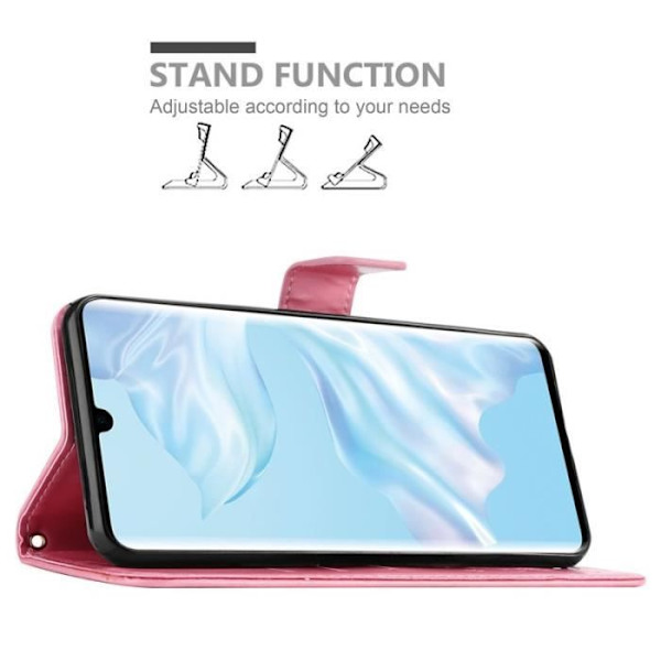 Fodral till Huawei P30 PRO - CADORABO - Blommönster - Imiterat läder - 3 kortplatser - Halvstyvt Rosa