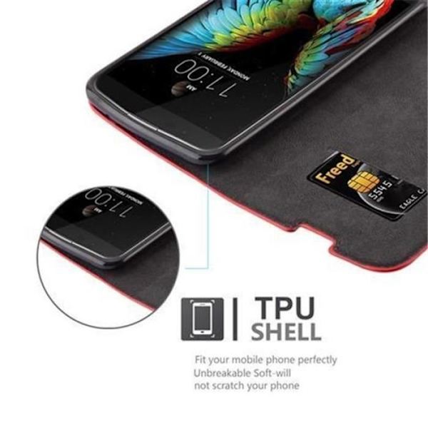 LG K10 2016 fodral i APPLE RED från Cadorabo (INVISIBLE MAGNETIC CLOSURE Design) Helt skyddande fodral med flip flik