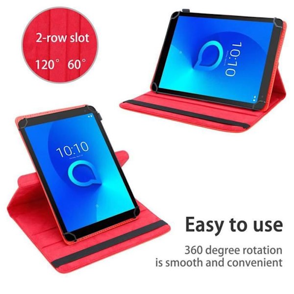 Skyddsfodral för Alcatel 3T (10 tum) Etui i RÖD Fodral Skydd 360 grader konstläder Plånbok Wallet Röd
