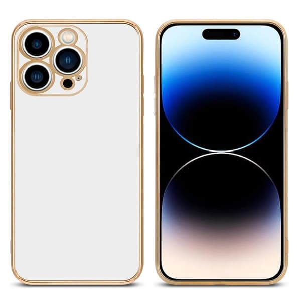 iPhone 14 PRO Glansig Vit - Guld med skydd för kamera Vit
