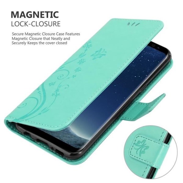 Skal för Samsung Galaxy S8 PLUS Fodral i TURKOS BLommÖNSTER Etui Case Cover Skydd Blommig Plånbok Wallet Grön