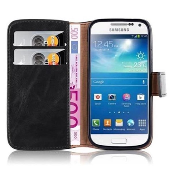 Cadorabo-fodral för Samsung Galaxy S4 MINI JET BLACK LYX Magnetiskt skyddsfodral som stöder stativ och kortplats