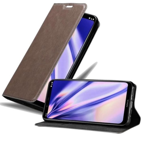 Plånboksfodral - CADORABO - Nokia 8.1 2018 - Syntetläder - Brun - Osynlig magnetisk stängning kastanj