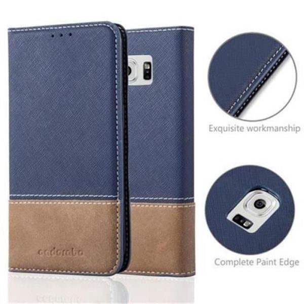 Cadorabo Samsung Galaxy S6 EDGE Fodral SVART BLÅ Imiterat läder (LÄDER/MOKA) Magnetiskt fodral som stöder stativ och kortplats