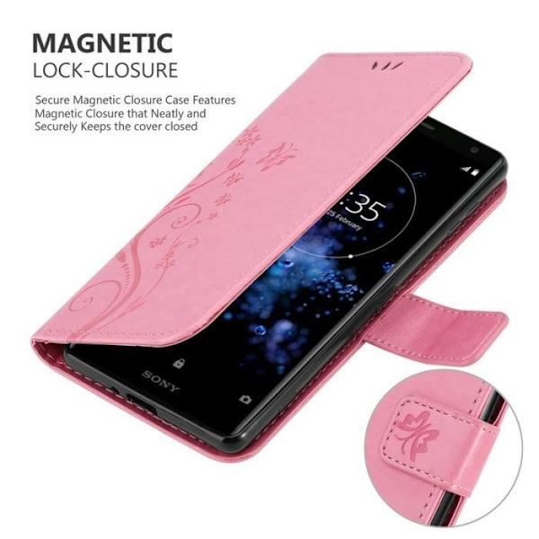Fodral till Sony Xperia XZ2 - CADORABO - Blommönster - Imiterat läder - Stativfunktion - 3 kortplatser Rosa