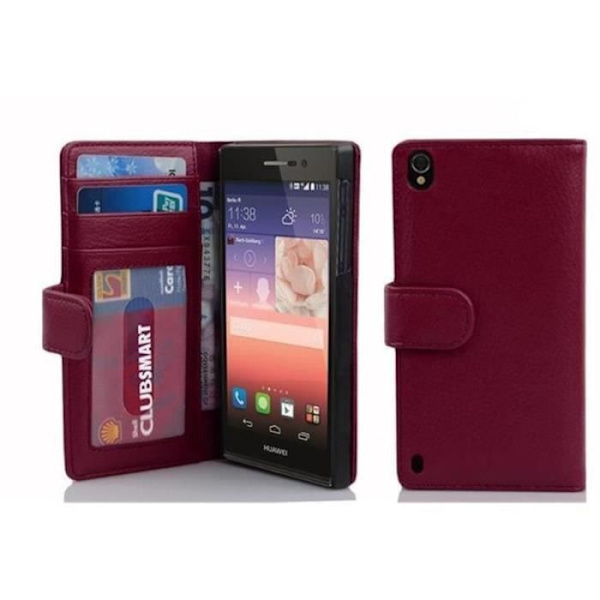 Etui Housse - CADORABO - Huawei ASCEND P7 - Plånbok - Syntetläder - Röd orkidé violetta Orkidévioler