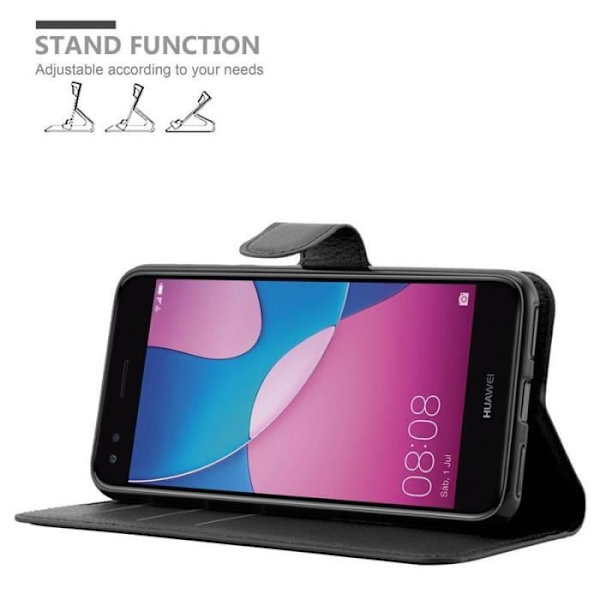 Fodral - CADORABO - Huawei Enjoy 7 - Konstläder - Stativfunktion - 3 kortfack Svart