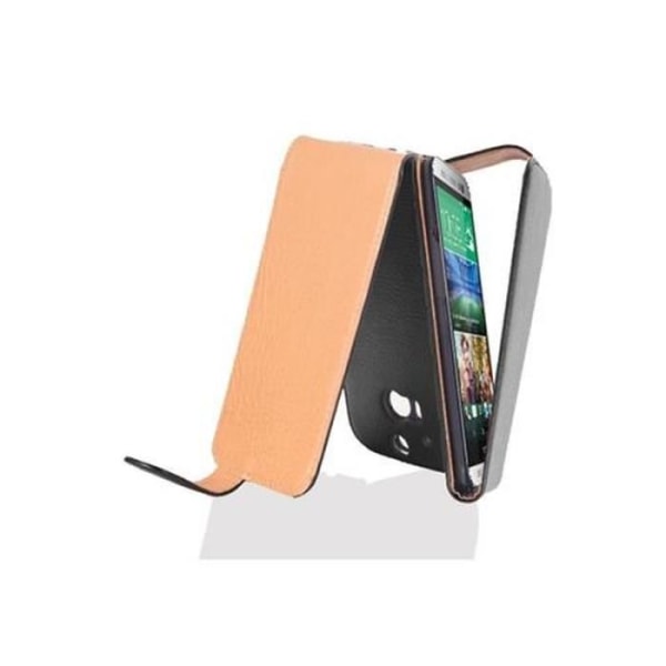 Cadorabo Fodral HTC ONE M8 (2. Generation) DESIGN FLIP Style Fodral Fodral Imiterat läder Struktur JET SVART