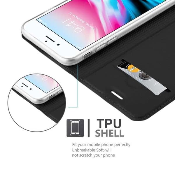 Flipfodral för iPhone 7 / 7S / 8 / SE 2020 Klassisk svart plånbok Stötsäker Svart