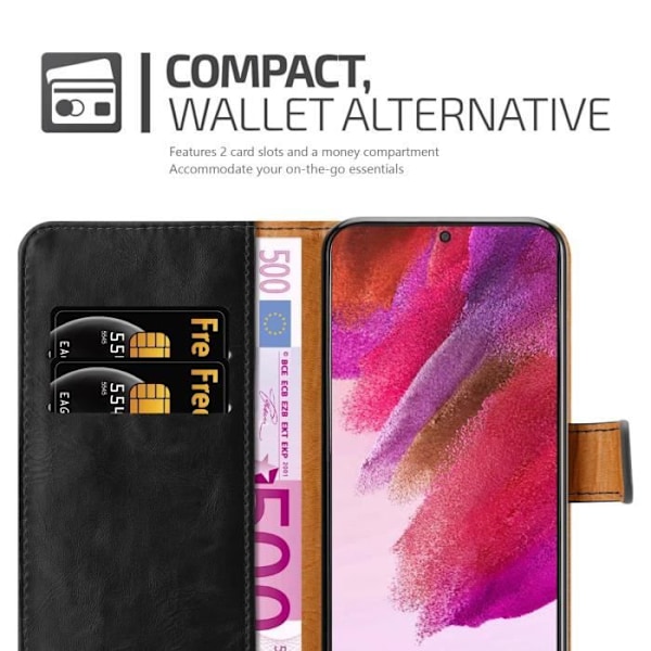 Coque - CADORABO - Samsung Galaxy S22 PLUS - Svart av obsidian - Syntetläder - Ställfunktion Kolsvart