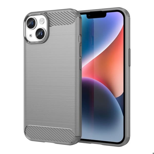 Skal för iPhone 14 PLUS BORSTAD GRÅ Kolfiberdesign Grå
