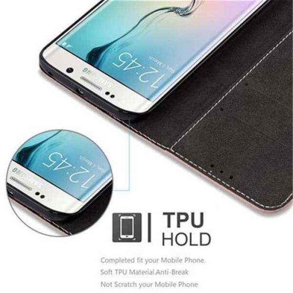 Cadorabo-fodral Samsung Galaxy S6 EDGE ROSA SVART Imitationsläder (LÄDER/MOKA) Magnetiskt fodralhölje stöder stativ och kortplats