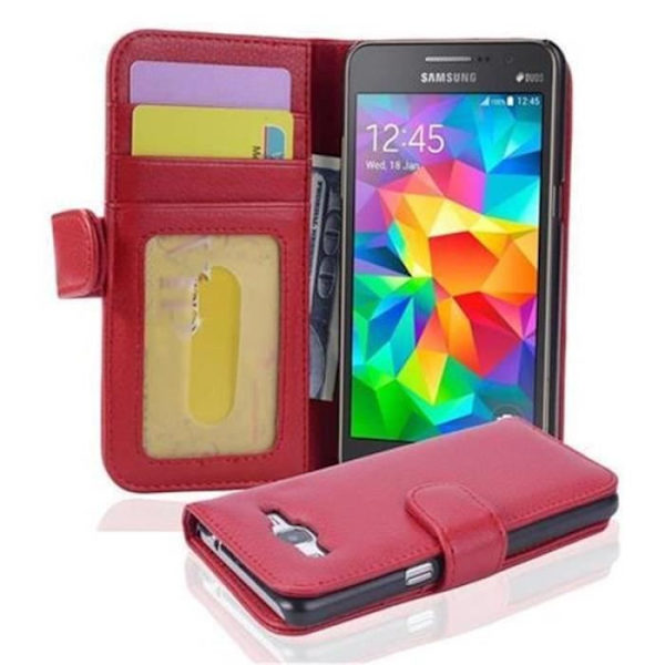 Samsung Galaxy GRAND PRIME Fodral i KÖRSBÄRSRÖTT från Cadorabo Helt skyddsfodral med flipskydd och 3 fack