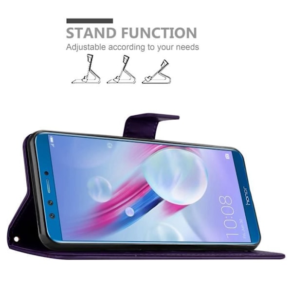 Coque Honor 9X LITE - CADORABO - Mörklila Blommor - Syntetläder - Ställfunktion - Fullständigt Skydd Mörk lila