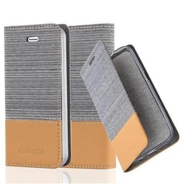 Apple iPhone 4-fodral - iPhone 4S i LJUSGRÅBRUN från Cadorabo (TYG-LÄDER FAUX Design) Helt skyddsfodral med flik