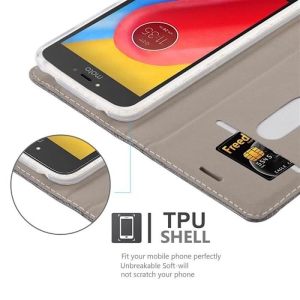 Lenovo (Motorola) MOTO C PLUS-fodral i GRÅSVART från Cadorabo (TYG-LÄDERDESIGN) Helt skyddsfodral med flipflik