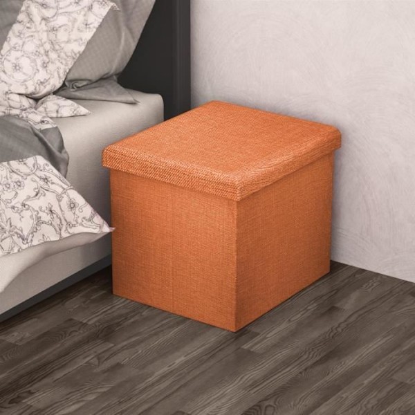 Intirilife hopfällbar ottoman 38x38x38 cm i MANDARIN ORANGE – Dekorativt linnelook Tyg Förvaringslåda Pall Bröstsits