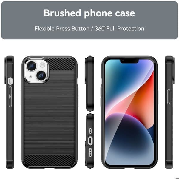 iPhone 14 PLUS Fodral Borstad Svart Kolfiber Design Svart