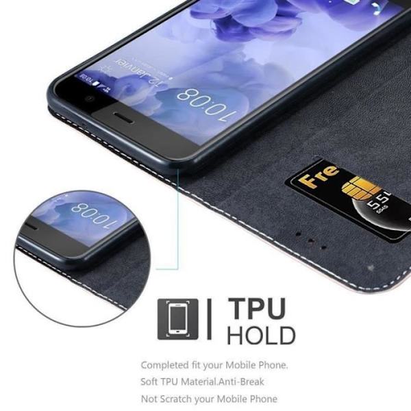 Plånboksfodral - CADORABO - HTC U PLAY - Läderimitation - Magnetisk stängning - Tvåfärgad design Svart