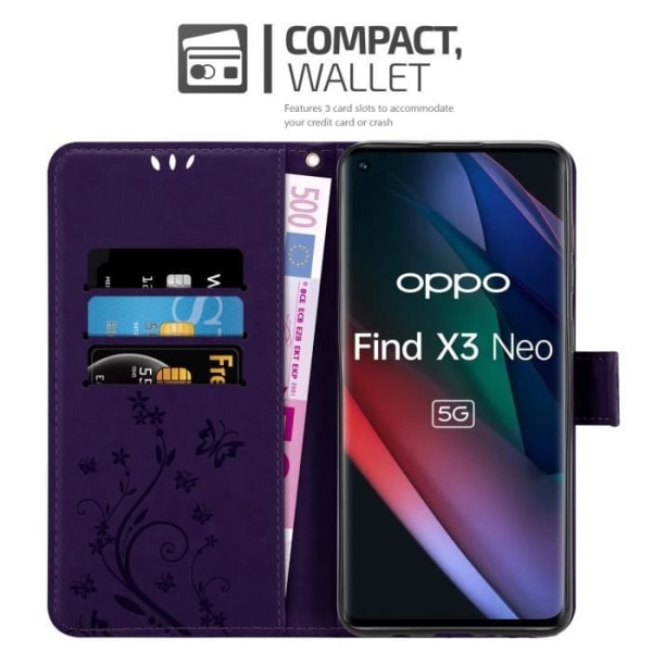 Fodral till Oppo FIND X3 NEO Fodral i DARK LILAC FLORAL Fodral Skydd Blommig plånbok