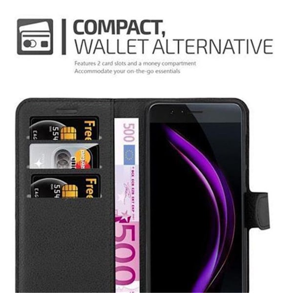 Skydd för Honor 8 / 8 PREMIUM Fodral i SVART ONYX Etui Case Cover Skydd med magnetisk stängning Plånboksfodral Svart