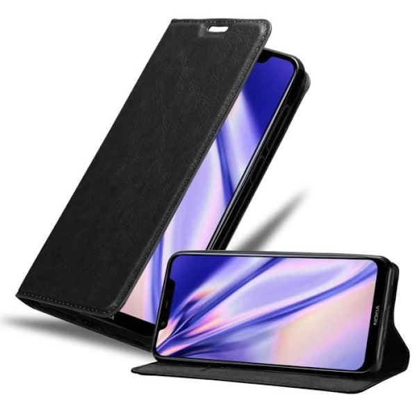 Étui - CADORABO - Nokia 7.1 2018 PLUS - Syntetiskt läder Svart - Magnetisk Stängning - Ställfunktion Svart